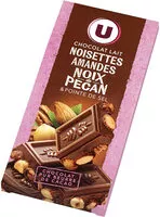Mängden socker i Tablette de chocolat au lait aux amandes,noisettes et noix de pécan etpointe de sel