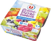 Mängden socker i Purée pommes myrtille framboise sans sucres ajoutés