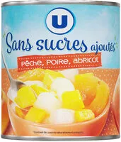 Mängden socker i Mélange fruits sans sucre ajoutés de pêches, poires, abricots au jus de raison à base de concentré