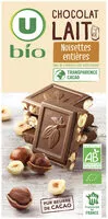 Mängden socker i Chocolat au lait et noisettes entières Bio
