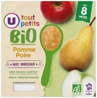 Mängden socker i Pots pour bébé dessert pomme et poire avec morceaux U_TOUT_PETITS Bio