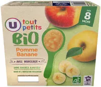 Mängden socker i Pots pour bébé dessert pomme et banane avec morceaux U_TOUT_PETITS Bio