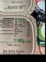 Mängden socker i Purée pommes cassis sans sucres ajouté.