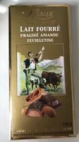Mängden socker i Chocolat lait fourré praliné amande feuilletine