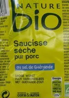 Mängden socker i Saucisse sèche pur porc Bio, 200g