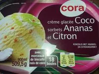 Mängden socker i Crème glacée  Coco sorbets Ananas et Citron