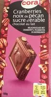 Mängden socker i Chocolat au Lait Cranberries, Noix de Pécan, Sucre d'Érable