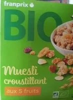 Mängden socker i muesli croustillant aux 5 fruits bio