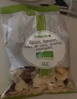 Mängden socker i Raisins, bananes, noix de coco, ananas, mangued