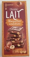Mängden socker i Chocolat lait noisettes entières