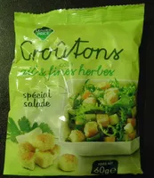 Mängden socker i Croûtons goût ail et fines herbes spécial salade Leader price