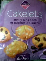 Mängden socker i Cakelets aux raisins secs et pépites de sucre