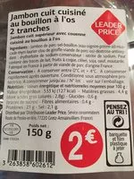 Mängden socker i Jambon cuit cuisiné au bouillon à l'os 2 Tranches