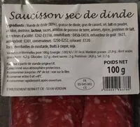Mängden socker i Saucisson sec de dinde