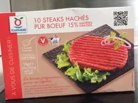 Mängden socker i 10 steaks hachés pur boeuf 15% matières grasses