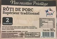 Mängden socker i Rôti de porc supérieur traditionnel