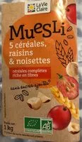 Mängden socker i Muesli Aux 5 Cereales, Raisins Et Noisettes