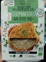 Mängden socker i Mes burgers de légumineuses aux petits pois, épices tandoori