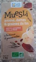 Mängden socker i Muesli avoine dattes et graines de lin