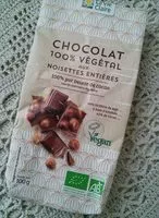 Mängden socker i Chocolat 100% végétal aux noisettes entières