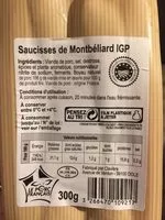 Mängden socker i Saucisses de Montbéliard IGP
