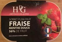 Mängden socker i Histoires de glaces Sorbet fraise menthe douce, 56% de fruit Le bac de 750