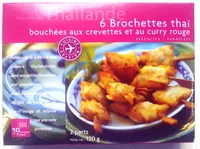 Mängden socker i 6 brochettes thaï bouchées aux crevettes et curry rouge