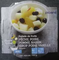 Mängden socker i Salade de fruits pêche, poire, raisin, sirop poire vanille