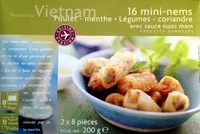 Mängden socker i 16 mini-nems (Poulet, menthe, Légumes, coriandre), Précuits, Surgelés (2 x 8 pièces)