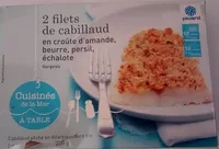 Mängden socker i 2 filets de cabillaud en croûte d'amande, beurre, persil, échalote surgelés