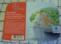 Mängden socker i Saumon sauce citron basillic, purée de légumes pommes de terre