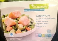 Mängden socker i Saumon au lait de coco et cumin, pomme de terre et patate douce, légumes verts, surgelés