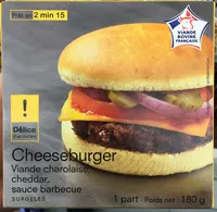 Mängden socker i Cheeseburger Viande charolaise, cheddar, sauce barbecue surgelés