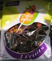 Mängden socker i 3 Fruits Raisins secs, Amandes, Noisettes Daco Bello