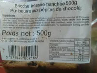 Mängden socker i Brioche tressée tranchée pur beurre aux pépites de chocolat