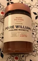 Mängden socker i Confiture poire williams praliné noisette