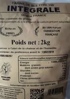 Mängden socker i Farine de blé type 150 integrale
