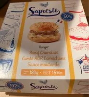 Mängden socker i Burger Bœuf Charolais Cantal AOP Cornichons sauce Moutarde