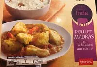 Mängden socker i Poulet au curry Madras et riz basmati aux raisins