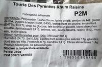 Mängden socker i Tourte des Pyrénées rhum raisin