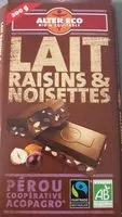 Mängden socker i Chocolat lait raisins et noisettes