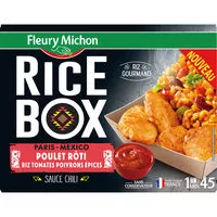 Mängden socker i RICE BOX PARIS MEXICO Poulet rôti riz tomates poivrons épices sauce chili