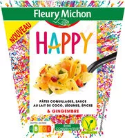 Mängden socker i BOX HAPPY - Pâtes coquillages, sauce au lait de coco, légumes, épices et gingembre