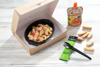 Mängden socker i PATES CONCHIGLIES AU SAUMON / SAUCE VINAIGRETTE / GRESSINS / COMPOTE DE FRUITS