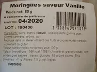 Mängden socker i Meringues saveur vanille