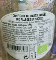 Mängden socker i Confiture de fruits jaunes bio allégée en sucre