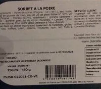 Mängden socker i Sorbet Poire Toupargel