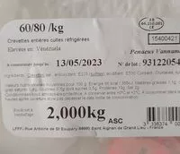 Mängden socker i Crevettes entière 60/80