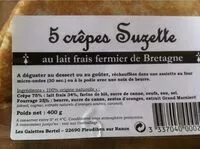 Mängden socker i 5 crêpes Suzette au lait frais fermier de Bretagne