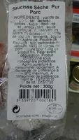 Mängden socker i Saucisse sèche pur porc